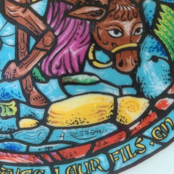 Limoges France Christmas Stained Glass Porcelain Plate Flight Into Egypt 1975 - Picture 6 of 10